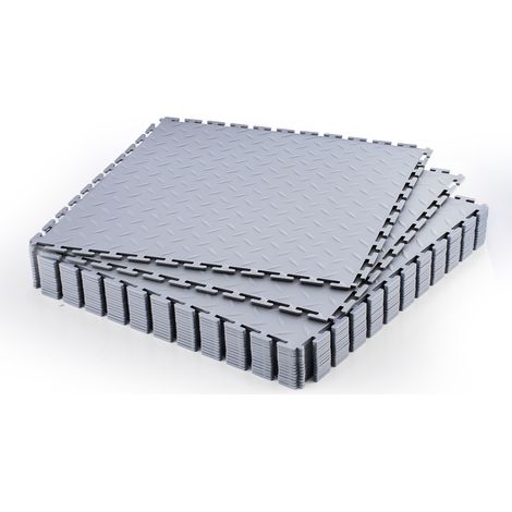 VEVOR Suelo de PVC Antideslizante para Garaje, Paquete de 16 Unidades de 513 x 513 x 5 mm, Instalación por Clic, con Patrón de Diamante para Taller, Almacen, Cuarto de Herramientas, Gris Claro
