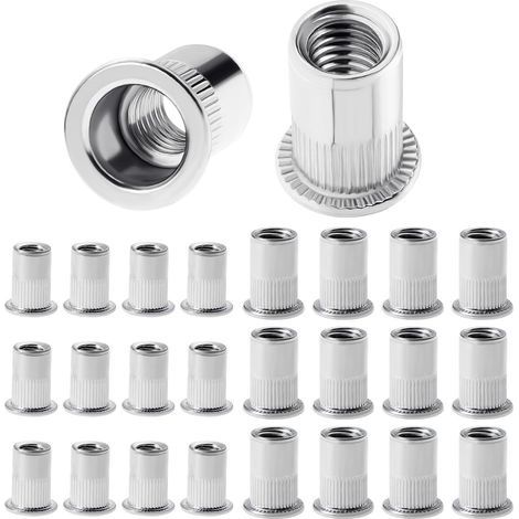 100PCS Ecrou Rivet Ecrous M6,M8 en acier inoxydable Ecrous à insert fileté Rivnuts Capuchon de rivet à tête plate et filetée (M6M8) (1/4)
