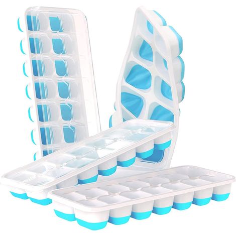 Bac à glaçons carré bleu de qualité alimentaire, à fond souple et couvercle. (1/5)