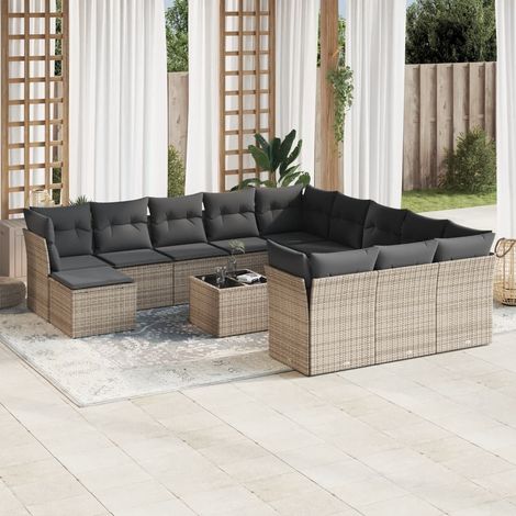 Set sofás de jardín con cojines 13 piezas ratán sintético gris vidaXL (1/3)