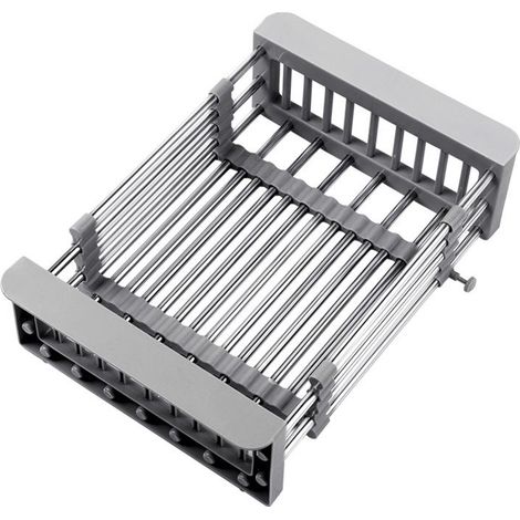 1 égouttoir à vaisselle, télescopique, acier inoxydable 304, réglable de 24,5 à 44 cm, pour évier ou plan de travail, gris (1/5)