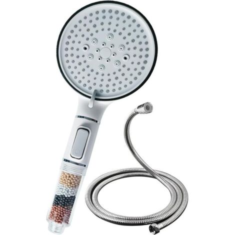 Soffione doccia + tubo flessibile da 1,5 m, soffione doccia ad alta pressione - 5 getti regolabili - soffione doccia anticalcare, soffione doccia a risparmio idrico (1/5)