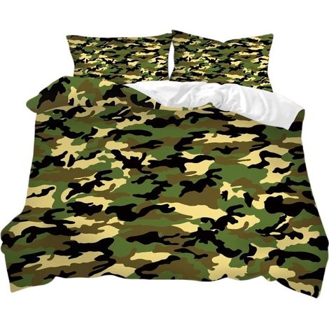 Parure de lit camouflage en microfibre 140x200cm, 3 pièces, housse de couette et taies d'oreiller, entretien facile M-024135X200 (1/2)