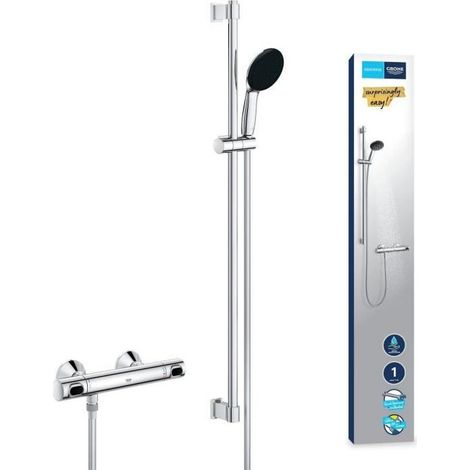 Pack mezclador termostático de ducha GROHE QuickFix Precision Flow con barra de 92 cm
