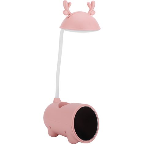 Lampe LED de table rose avec support pliable pour téléphone portable, idéale pour la lecture et la protection des yeux. Motif cerf mignon. (1/5)
