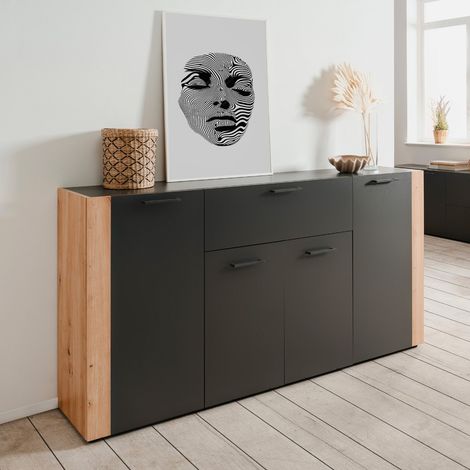 Madia Cento51A con 4 ante e 1 cassetto colore antracite con laterali in rovere artisan 162 cm (1/5)