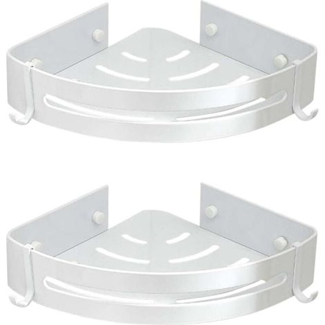 Eck-Duschablage zum Selbstkleben, 2er-Pack, mit 4 Haken, Badezimmer-Organizer - silber. (1/4)