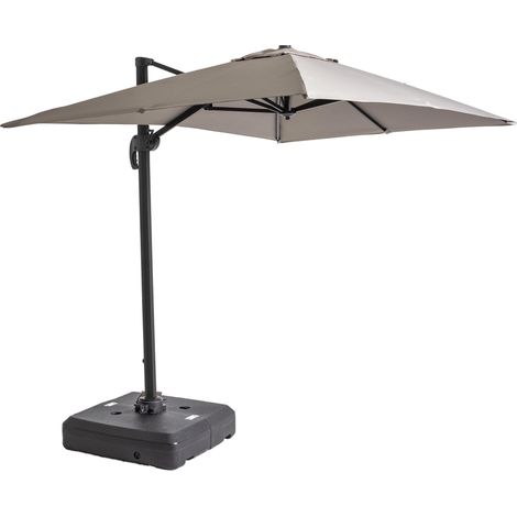 Parasol déporté 2x3 m et dalle à lester sur roues aluminium taupe
