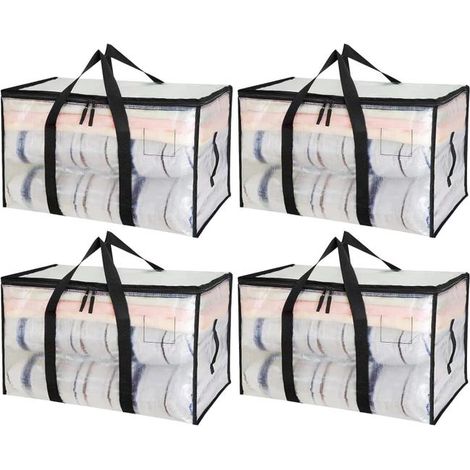 Caja grande de almacenamiento de ropa de 90 litros, juego de 4 cajas de mudanza transparentes, bolsa de almacenamiento de ropa (1/5)