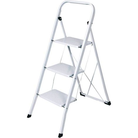Escabeau en acier 3 marches pliable -- Blanc - Echelle