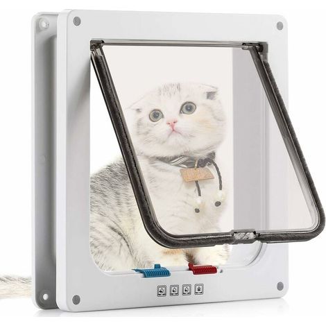 Chatière pour Chat avec magnétique à 4 Voies, Porte pour Animaux de Compagnie pour Chats et Petits Chiens, Porte pour Chat avec Tunnel (M-19.7x19x5.5 cm, Blanc) (1/5)