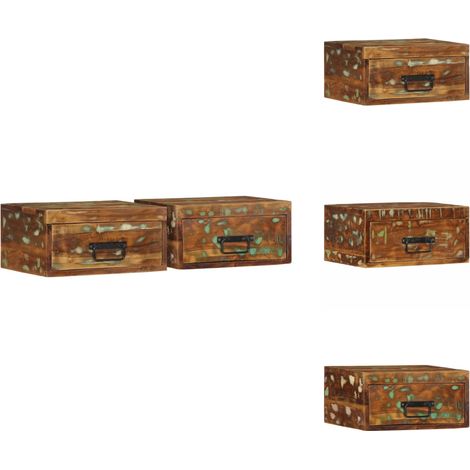 Tables de chevet murales 2 pcs bois massif de récupération - Table De Chevet Murale - Tables De Chevet Murales - Armoire De Chevet Flottante - Unité De Chevet Flottante (1/5)