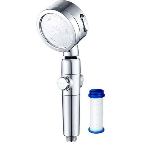 Transparent silver shower head, high-pressure shower filter (with head shut-off button) (1/4)