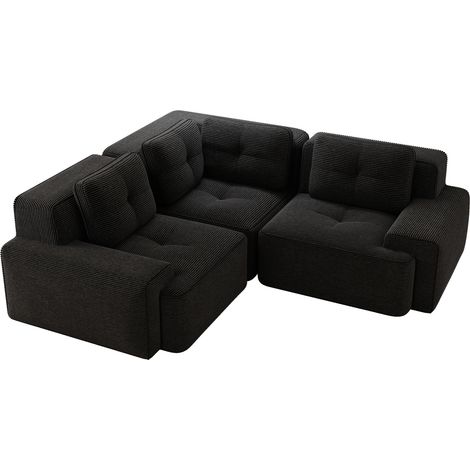 Modulares Ecksofa aus schwarzem Cordvelours 206x206x69 cm, ohne Montage MODENUIT (1/5)