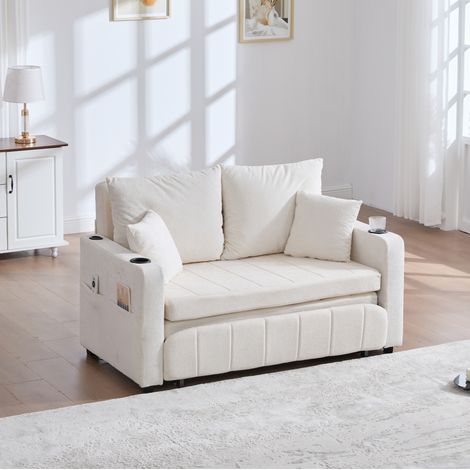 Canapé convertible lit 136x200 Chenille beige OKMYHOME (1/5)