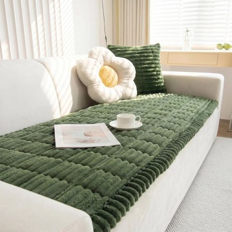 Dicker und weicher Cord Sofabezug rutschfest und waschbar universeller Möbelschutz für 2 , 3 und 4 Sitzer Sofas Dunkelgrün, 70 x 150 cm (1/5)