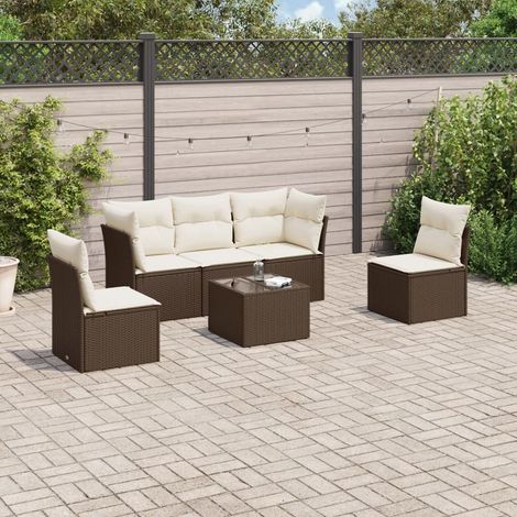 Set sofás de jardín 6 piezas y cojines ratán sintético marrón vidaXL (1/3)