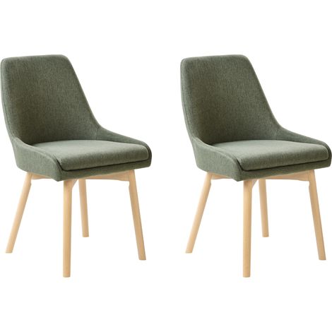 Conjunto de 2 sillas de comedor tela de poliéster con patas de madera maciza clara asiento acolchado verde oscuro Melfort (1/5)