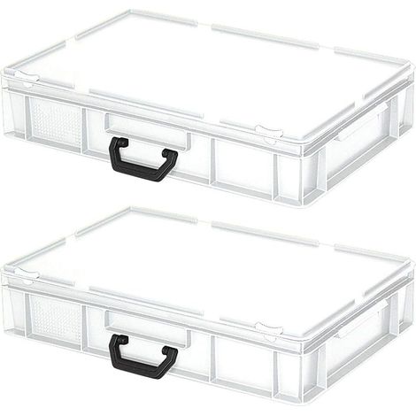 BRB Lot de 2 valises de rangement en polyéthylène HD Blanc 600 x 400 x 130 mm 23 l