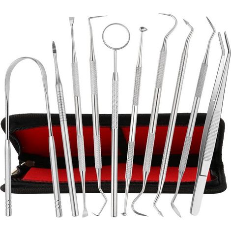 Ensemble de 10 outils dentaires - Kit professionnel de nettoyage et d'élimination de la plaque dentaire avec étui, 1 pièce (1/3)