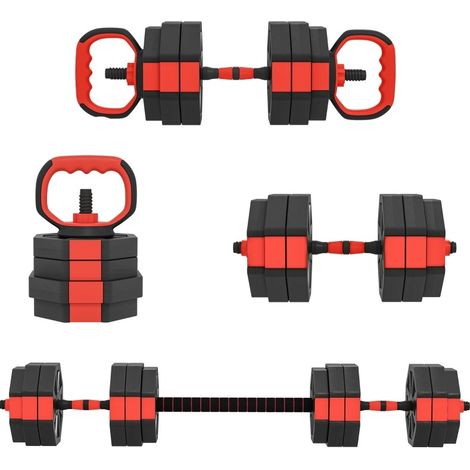 Set de mancuernas 4 en 1 ajustable 25 kg rojo para entrenamiento en casa (1/5)