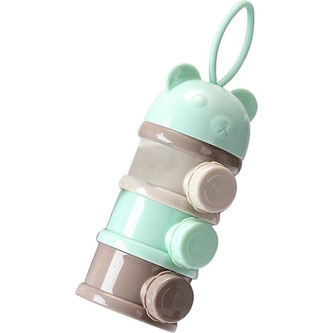 Conteneur Bébé 3 Étages Ourson Cartoon Grand Format Distributeur de Lait en Poudre Brun Vert Ouverture Latérale Portable (1/5)