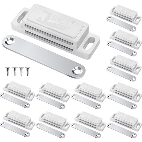 Lot de 6 Aimant Porte Placard Aimant de Porte Plastique pour Meuble, Loquet de Porte Puissant Aimant Loqueteux Magnétiques Aimant Fermeture de Porte pour Tiroirs, Magnet Blanc (1/5)