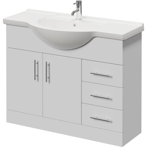 Alexander James Gloss White 1050mm 2 Door Vanity Unit - 1050mm - Chrome 96mm Knurled Bar Handle