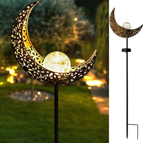 Illuminazione solare da giardino - Lampada solare da esterno - Illuminazione per prato a forma di luna - Illuminazione da giardino a terra - Illuminazione da giardino - Metallo - Bronzo (1/5)