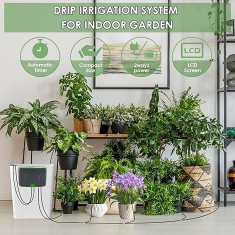 Arrosage automatique intérieur, système d'irrigation avec double pompe, contrôle indépendant, quantité d'eau réglable, kit d'irrigation goutte à goutte pour 20 plantes en pot (1/4)