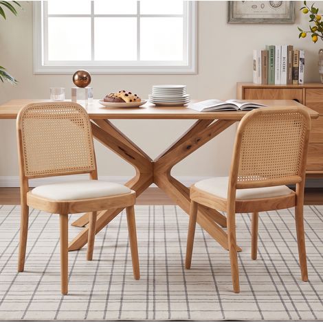 Pack de 2 sillas de comedor 52x45x84 cm de madera y ratán para comedor – MEUBLIV (1/5)