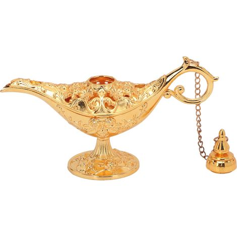 Lampe à génie vintage en alliage de zinc avec motifs floraux en relief, idéale pour décoration chambre ou bureau, 12 cm (1/5)