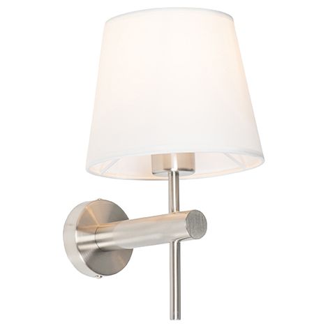 Moderne Wandleuchte Stahl mit weißem Schirm - Pluk