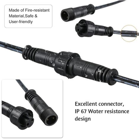 Lot de 5 rallonges pour éclairage de terrasse, 1 m (39,4 po), étanches IP67, avec connecteurs mâle et femelle, pour lampes solaires suspendues de jardin ou d'abri. (1/3)