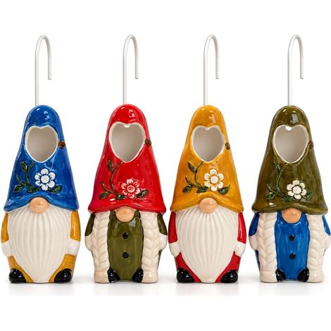 Set 4 Evaporatori d'acqua per termosifoni in ceramica a forma di Gnomi colorati - mis. 8x4x18cm - Umidificatori per caloriferi con gancio a S (1/5)