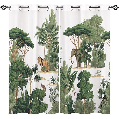 Rideau Occultant Jungle Lion Éléphant Singe Tenture Opaque à Oeillets Draperies Intérieurs Rideau Thermique Isolant pour Maison Chambre Salon Fenetre 2 Pièces L 117 x H 138 cm - 117L X 138H cm (2 Pann (1/5)