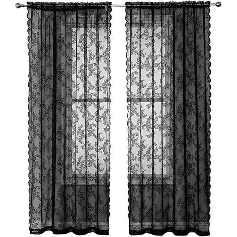 Rideaux en Dentelle Noire 84 Pouces (213cm) - Motif Floral Rustique Vintage - Voile Noir pour Salon - Intimité Style Goth - 2 Panneaux 40x80 Pouces (1/5)