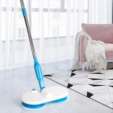 Balai électrique sans Fil. 150 TR/Min Nettoyeur Sol pour Surfaces Dures Rechargeable avec 6 Tampons Rechange Réutilisables. Balai pour Planchers Bois Franc. Balai à Franges (1/4)