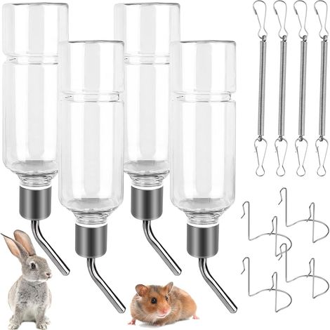 4 Pcs Rabbit Feeding Bottle, 350ml Automatic Drinking Bowl with Stand, Hanging Dripless for Rodents, Guinea Pigs, Hamsters (1/5)