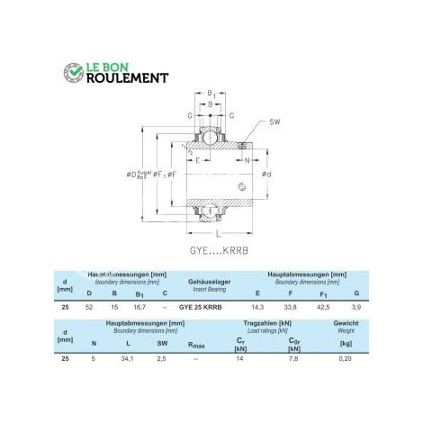 Roulement de palier GYE25-KRR-B-NKE