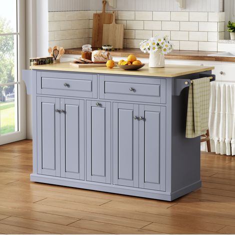 Mueble de cocina móvil con tablero abatible, 121 x 69 x 89 cm, MDF, gris y natural OKMYHOME (1/5)