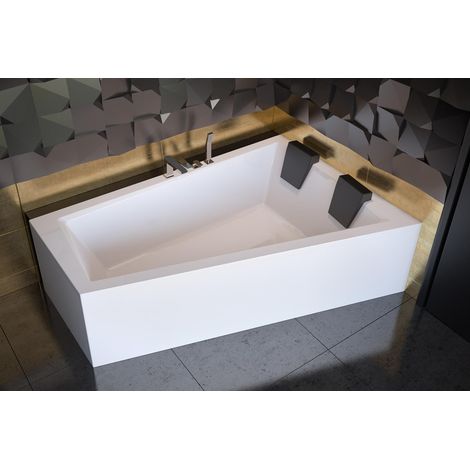 ECOLAM Baignoire trapézoïdale Intima Duo 170x125 cm droite + tablier  2x appuie-tête noir  siphon Alcaplast  Pieds + silicone