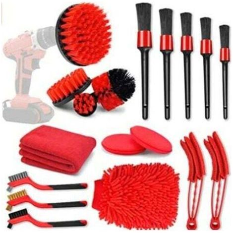 18-teiliges Bohrmaschinenbürsten-Set, Reinigungsset für Bohrmaschinenbürsten, Bohrmaschinenbürste für Badezimmeroberflächen, Böden, Badewannenfliesen und Autos (Rot) (1/5)