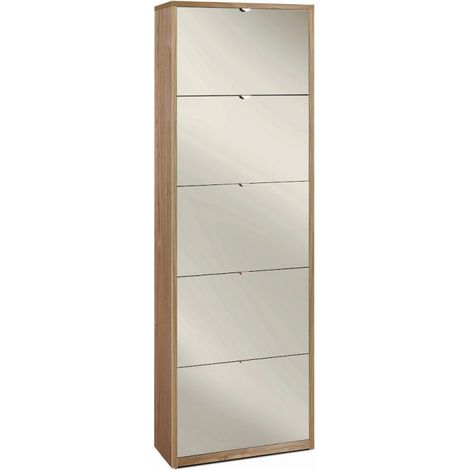 Zapatera de 5 puertas con espejo 63L x 29P x h190 – Acabado en madera nogal con espejo – Sarmog