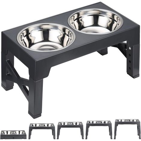 Jeffergarden Bol surélevé réglable hauteur pour chien 1100ml double - ergonomique, projet santé animaux maison (1/5)