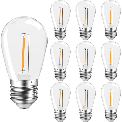 Ampoule LED S14 1W E27, style Edison vintage, à filament, 1W, blanc chaud 2700K, idéale pour les fêtes et Noël, en plastique, lot de 10. (1/5)