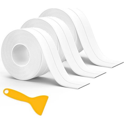 pièces - Bande d'étanchéité - avec outil d'étanchéité - Bande sanitaire - kit de bande - PVC autocollant - Étanchéité étanche - Tape adhésive - Douche - Bain et lavabo - 3,2 m x 3,8 cm - Étanchéité ét (1/5)
