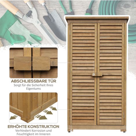 Gartenschrank 87x46.5x160 cm naturfarben aus Tannenholz mit 3 Regalen und Lamellentüren (1/5)
