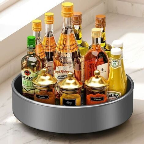 Étagère à épices rotative, support pivotant de 26 cm pour placard de cuisine ou réfrigérateur, étagère de rangement de cuisine en acier au carbone (gris) (1/4)