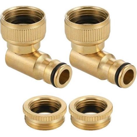 Lot de 2 Raccords de Robinet Coudés en Laiton 3/4", Filetage Femelle Angle 90°, Connecteur de Tuyau Rotatif à 360°, Adaptateur de Robinet d'Extérieur de Jardin (1/5)